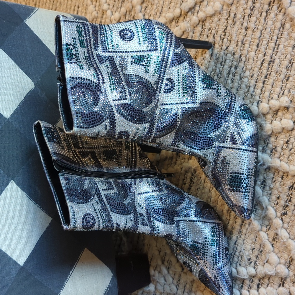 INC Green Money Rhinestone Heel Boots Size 9 NWOT All about the Benjamin's